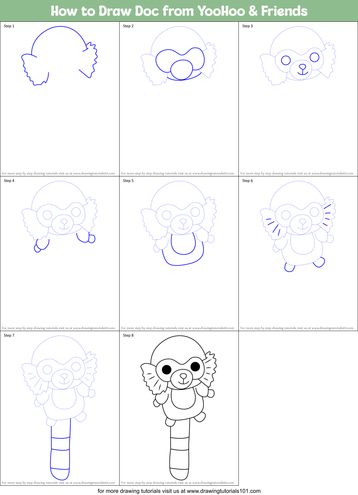 How to Draw Doc from YooHoo & Friends Printable Step by Step