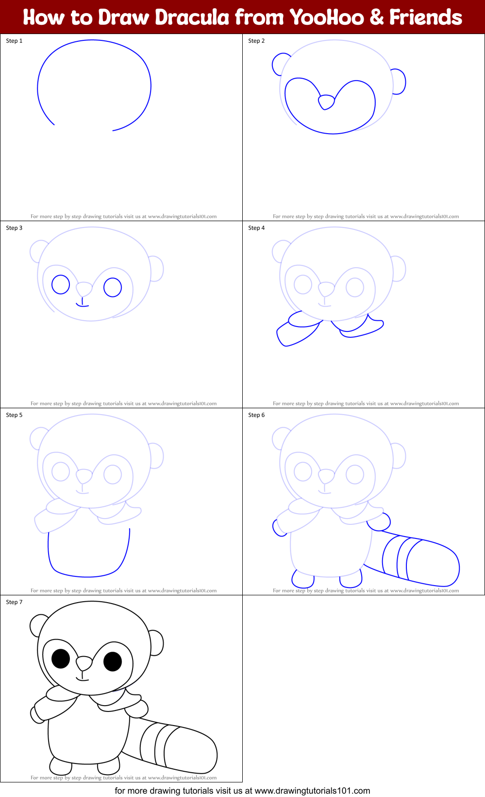 How to Draw Dracula from YooHoo & Friends Printable Step by Step