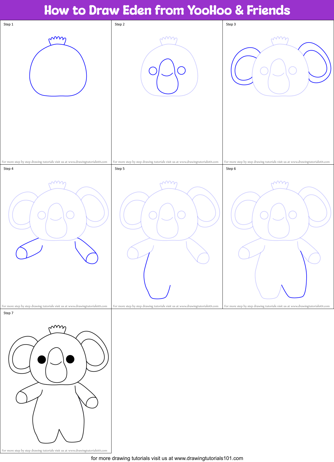 How to Draw Eden from YooHoo & Friends Printable Step by Step