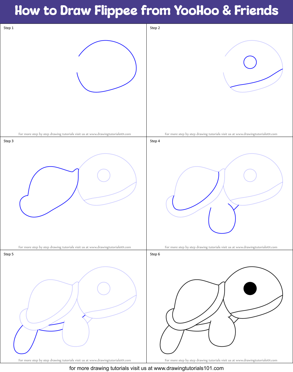 How to Draw Flippee from YooHoo & Friends Printable Step by Step