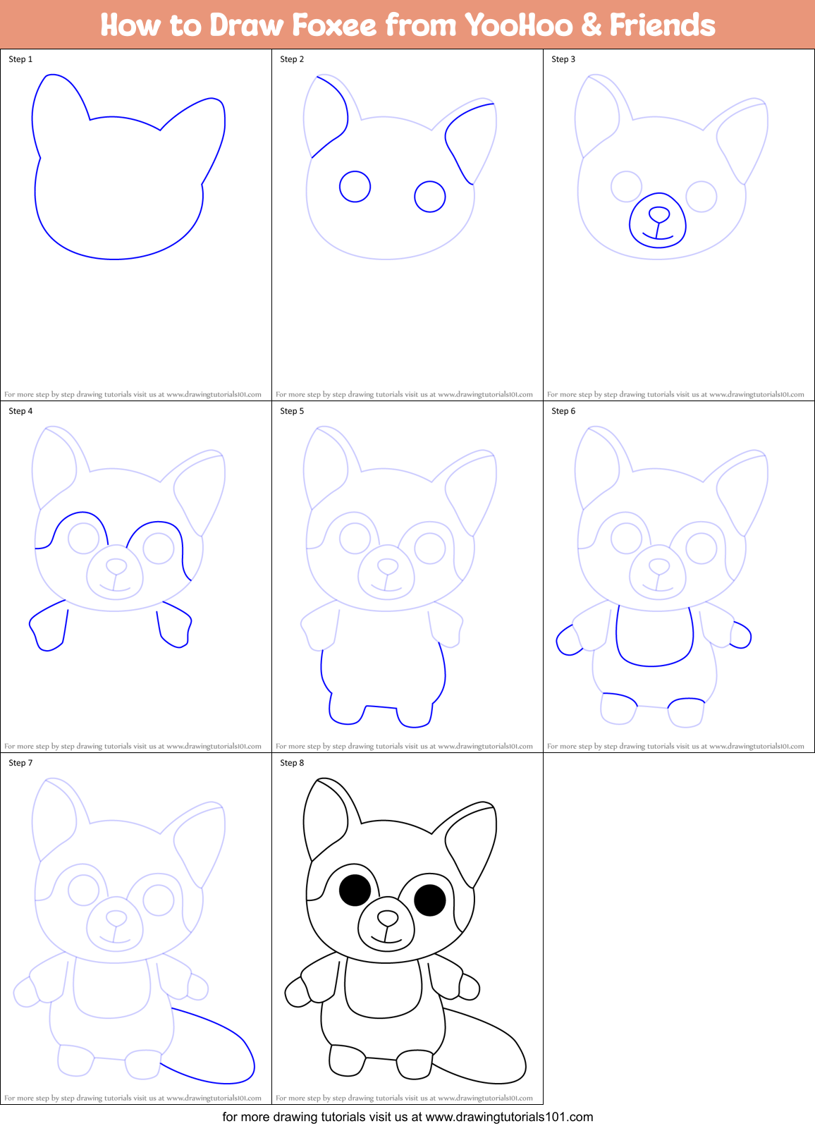 How to Draw Foxee from YooHoo & Friends Printable Step by Step