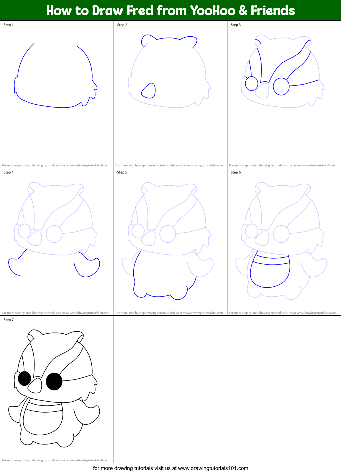 How to Draw Fred from YooHoo & Friends Printable Step by Step