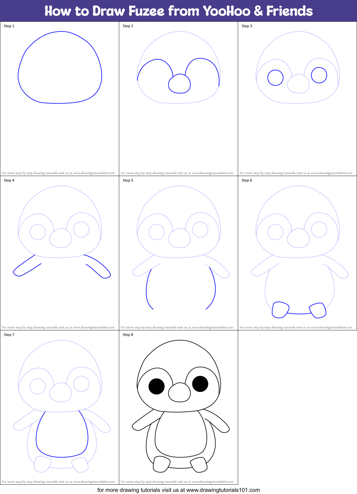 How to Draw Fuzee from YooHoo & Friends Printable Step by Step