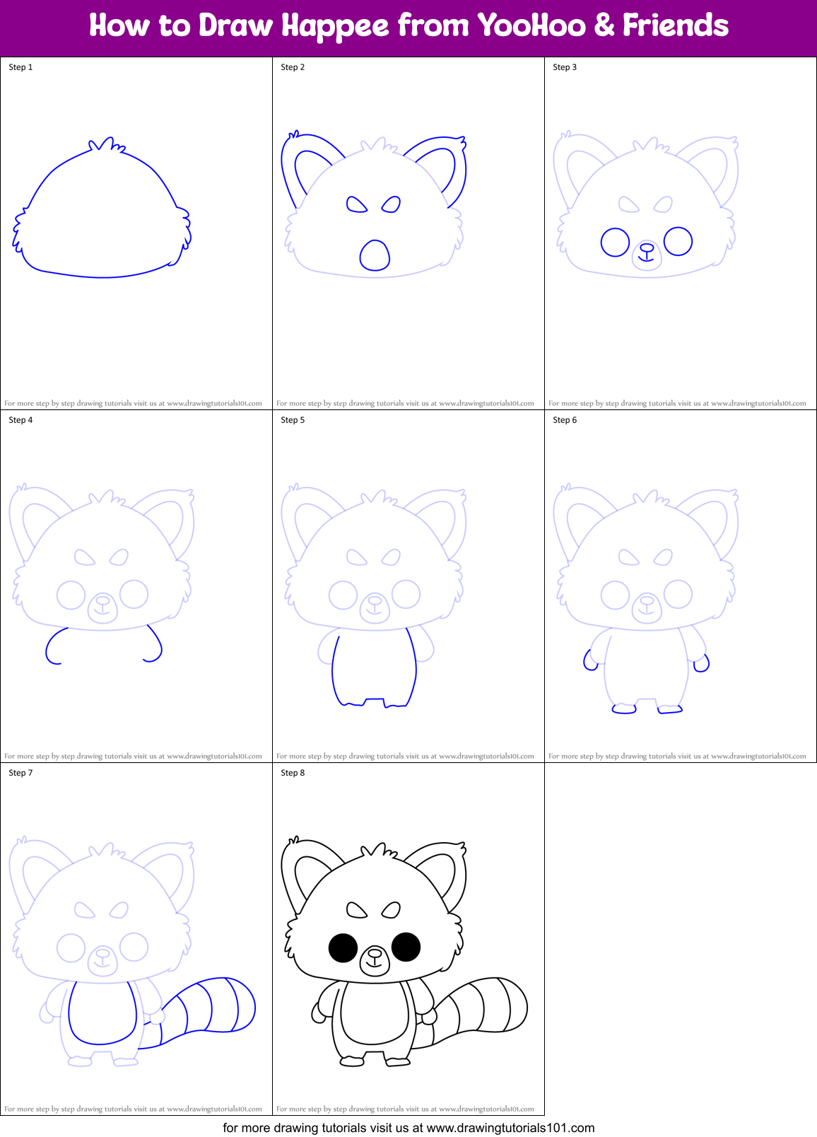 How to Draw Happee from YooHoo & Friends Printable Step by Step