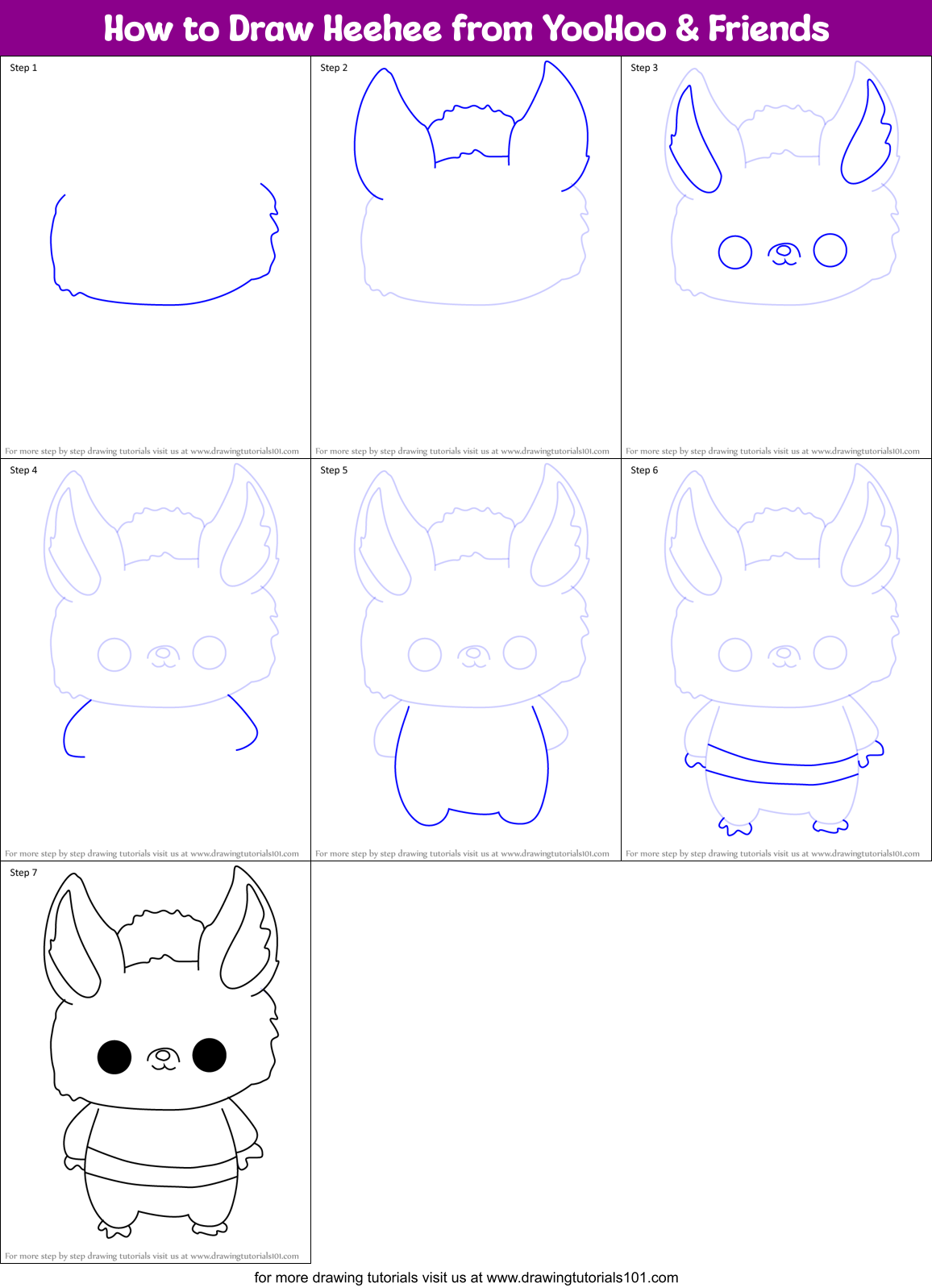 How to Draw Heehee from YooHoo & Friends Printable Step by Step