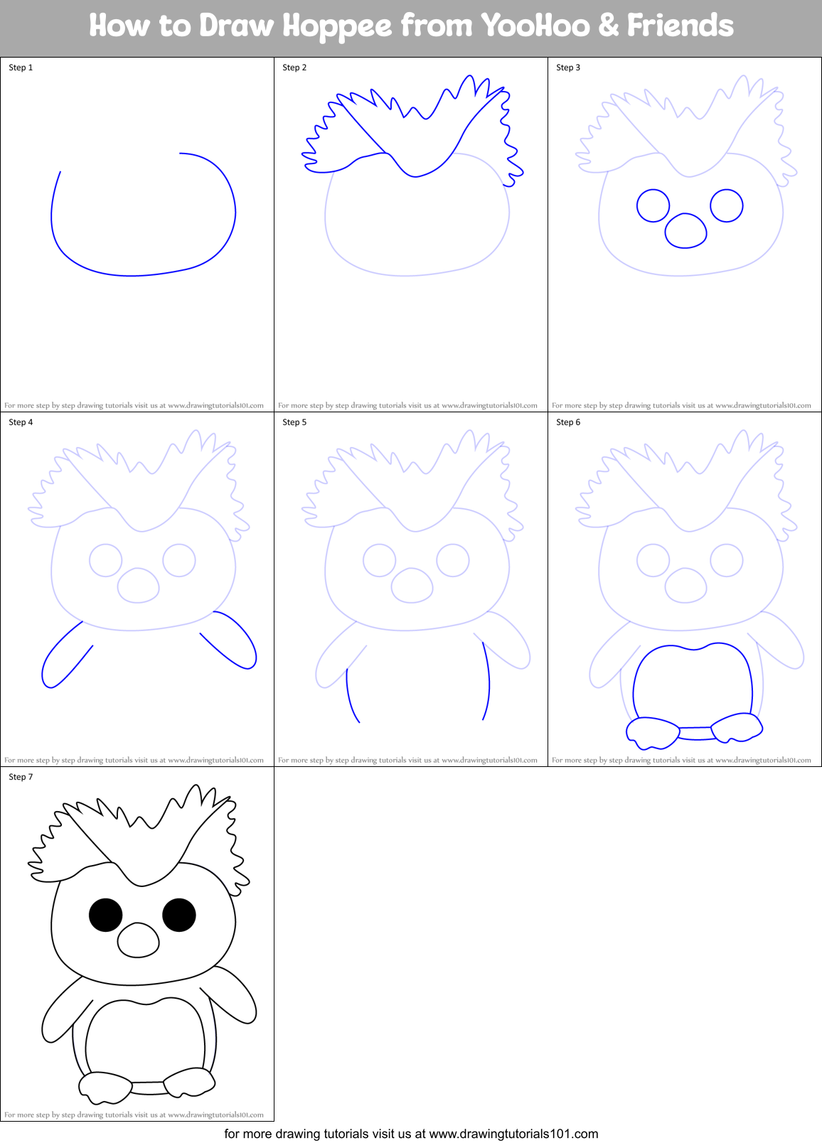How to Draw Hoppee from YooHoo & Friends Printable Step by Step
