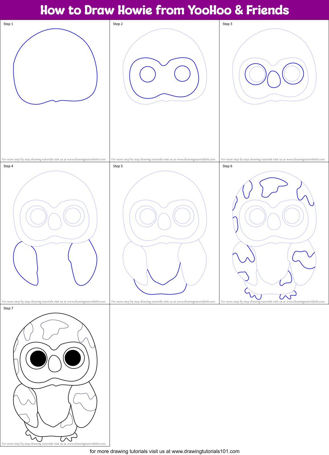 How to Draw Howie from YooHoo & Friends Printable Step by Step