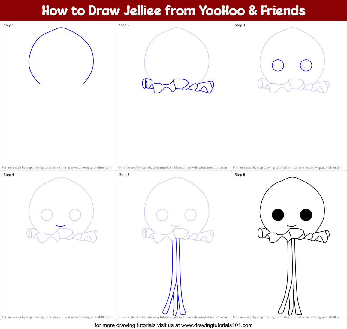 How to Draw Jelliee from YooHoo & Friends Printable Step by Step