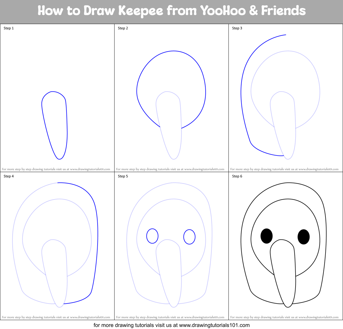 How to Draw Keepee from YooHoo & Friends Printable Step by Step