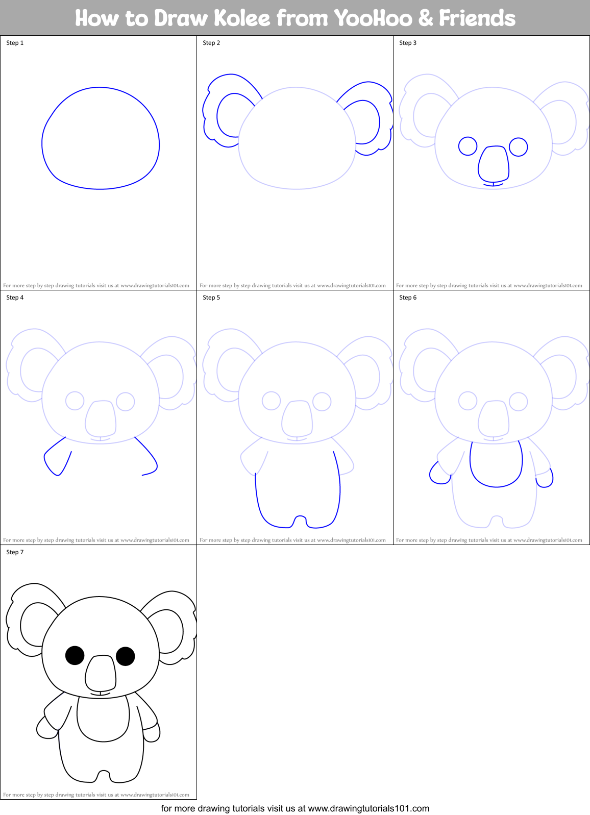 How to Draw Kolee from YooHoo & Friends Printable Step by Step