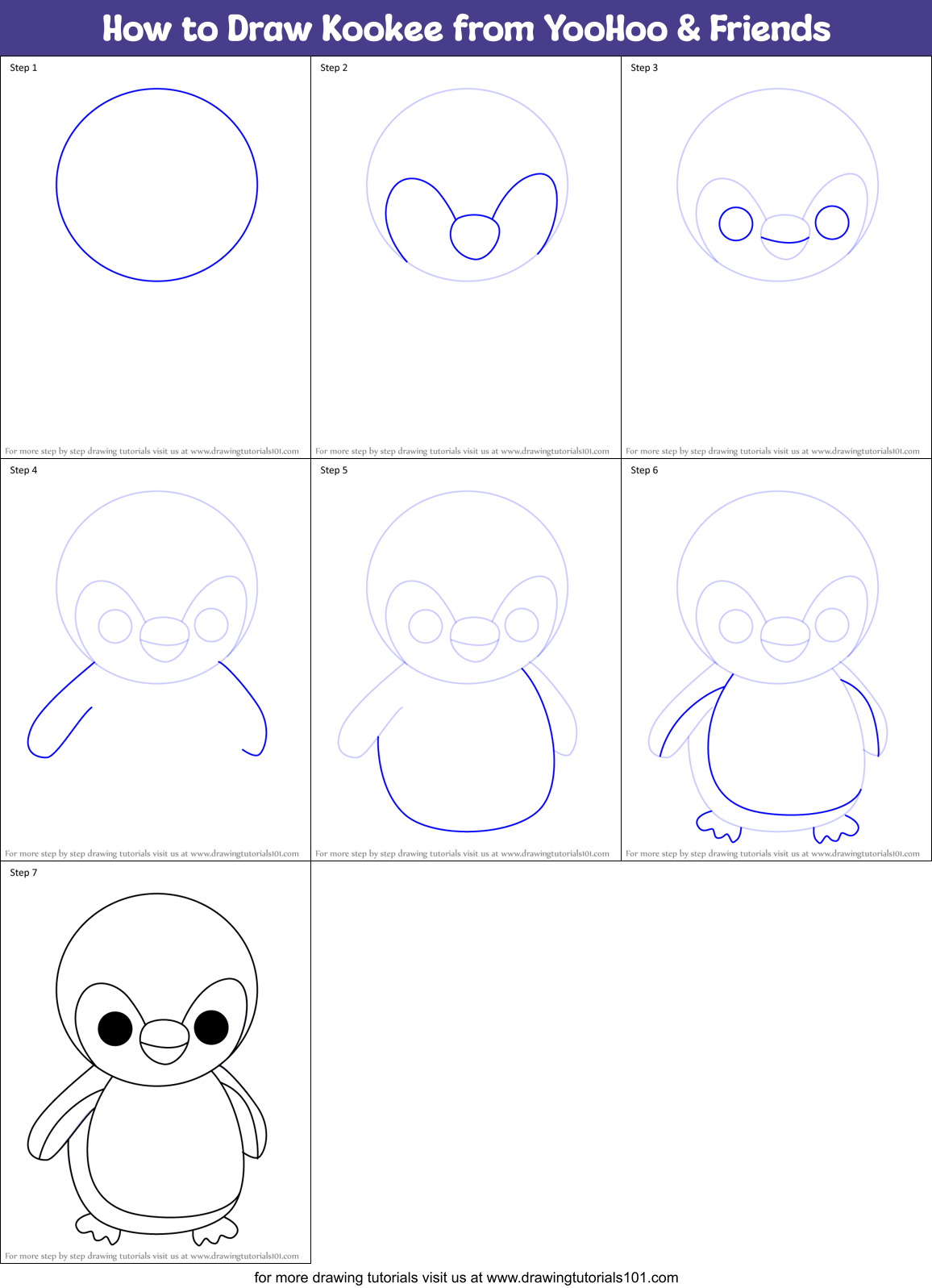 How to Draw Kookee from YooHoo & Friends Printable Step by Step