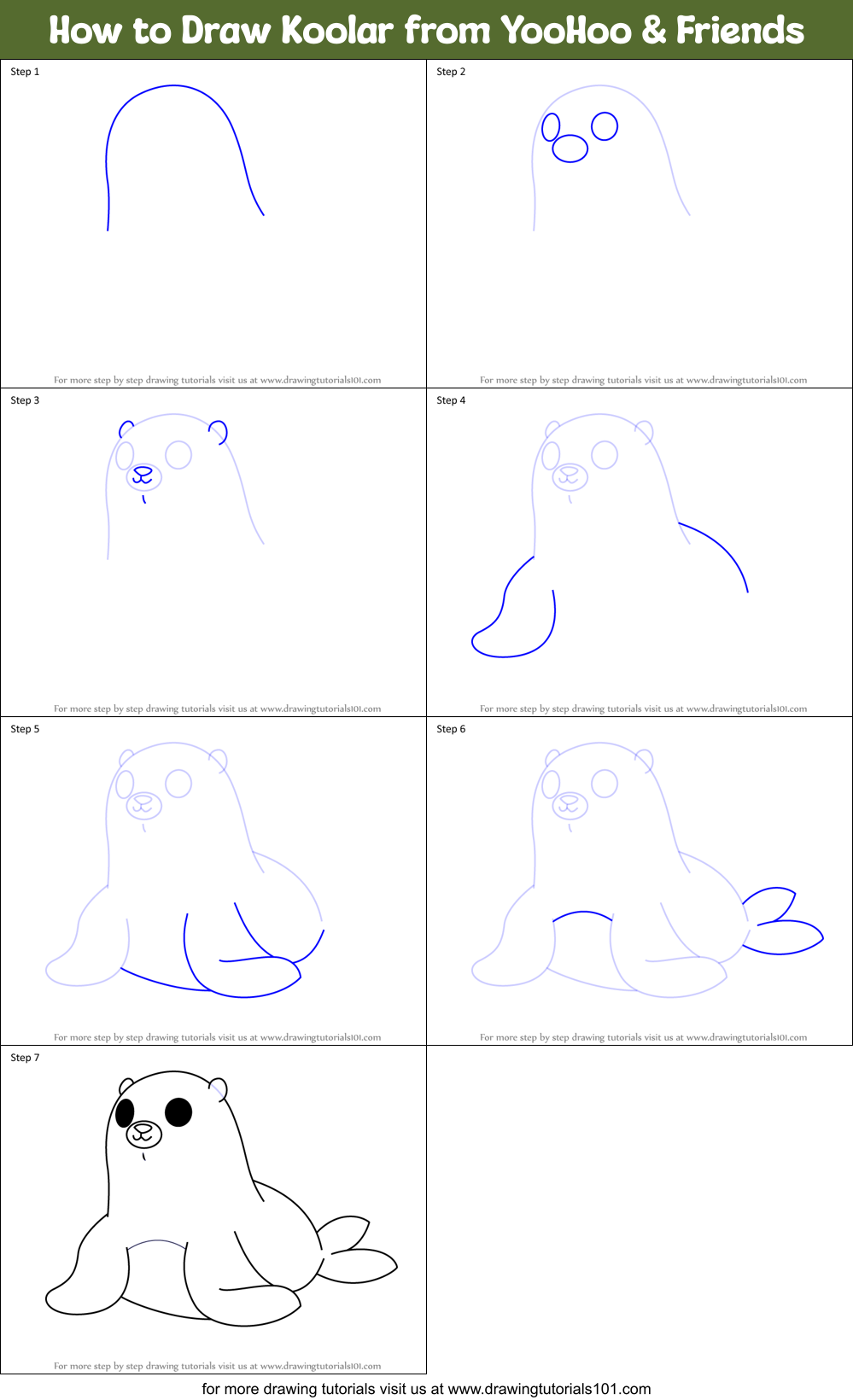 How to Draw Koolar from YooHoo & Friends Printable Step by Step