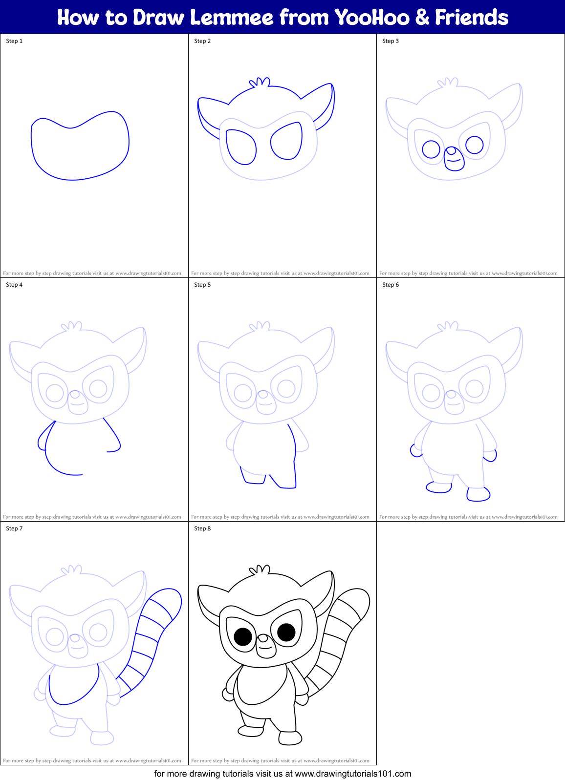 How to Draw Lemmee from YooHoo & Friends Printable Step by Step