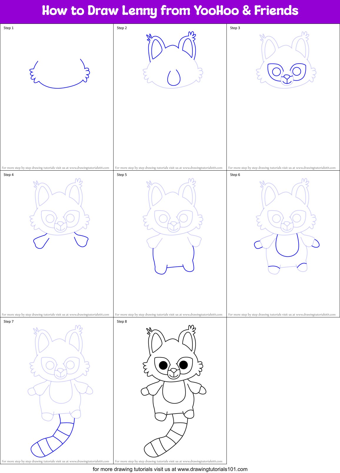How to Draw Lenny from YooHoo & Friends Printable Step by Step