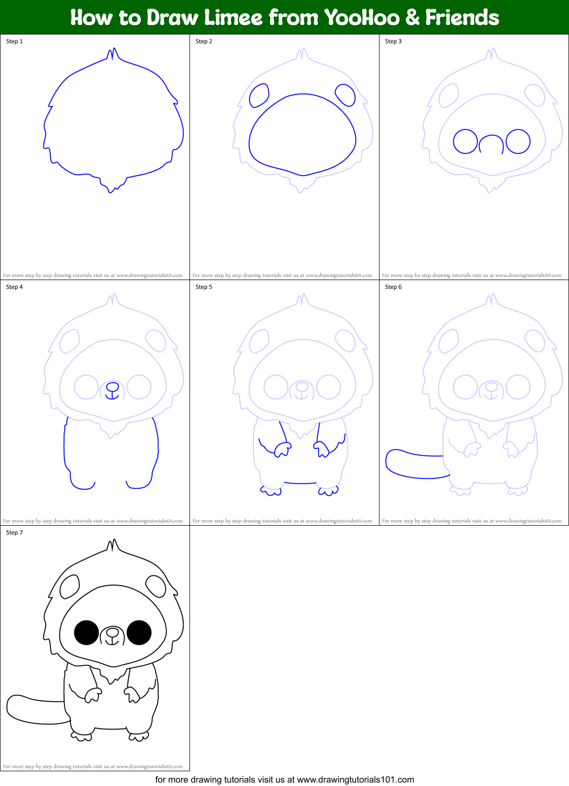 How to Draw Limee from YooHoo & Friends Printable Step by Step