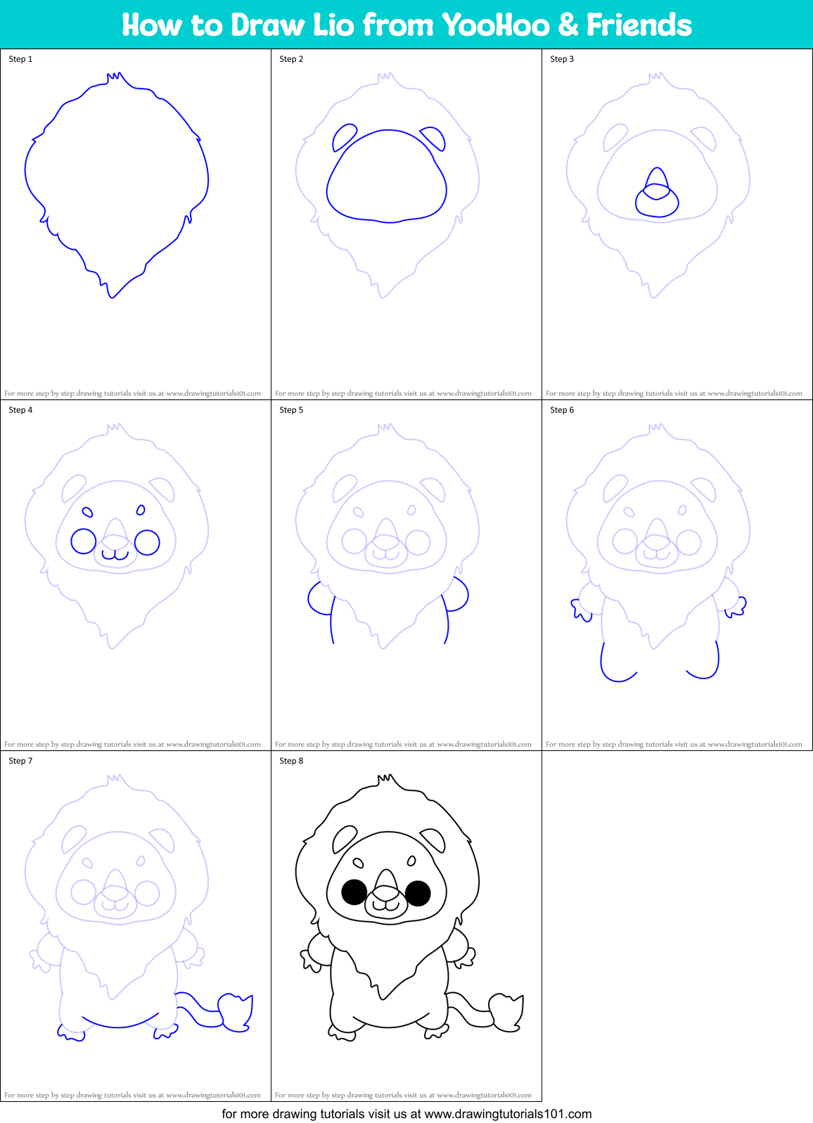 How to Draw Lio from YooHoo & Friends Printable Step by Step