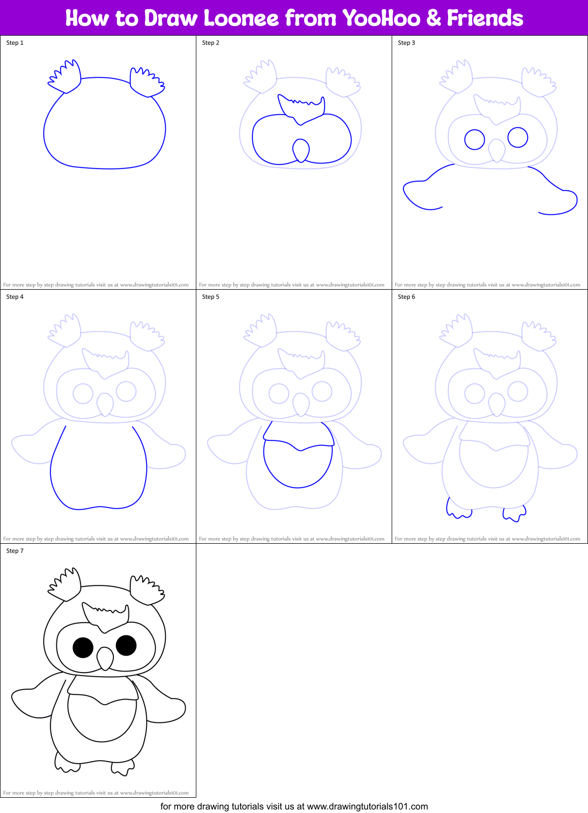 How to Draw Loonee from YooHoo & Friends Printable Step by Step