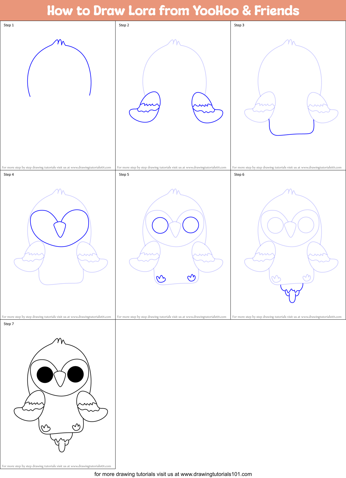 How to Draw Lora from YooHoo & Friends Printable Step by Step
