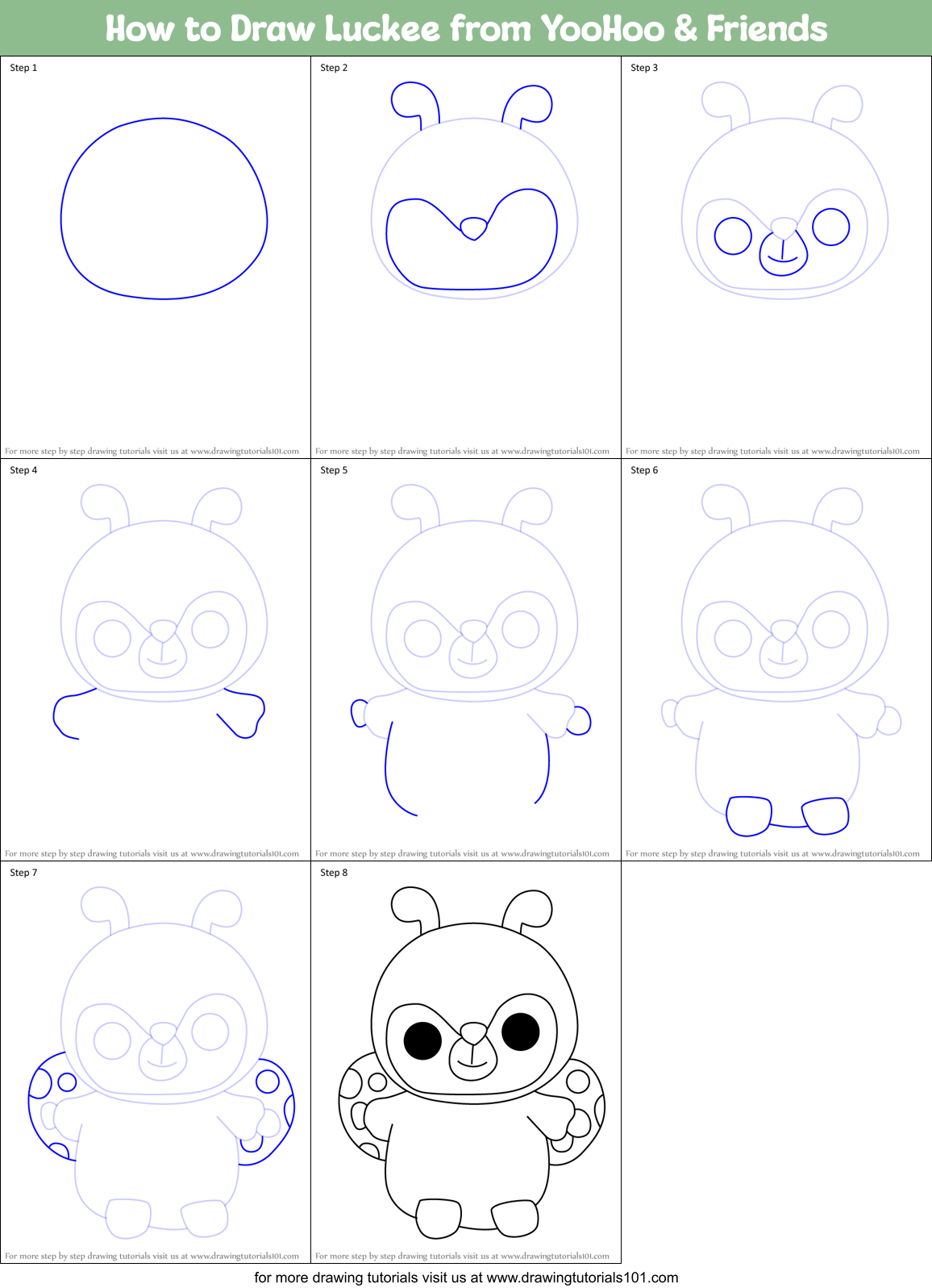 How to Draw Luckee from YooHoo & Friends Printable Step by Step