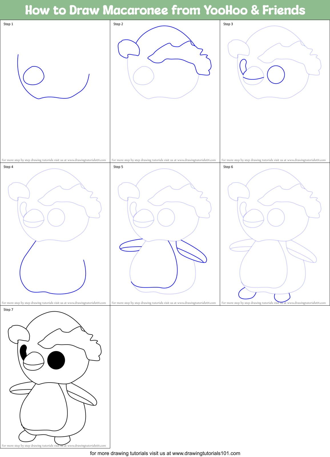 How to Draw Macaronee from YooHoo & Friends Printable Step by Step