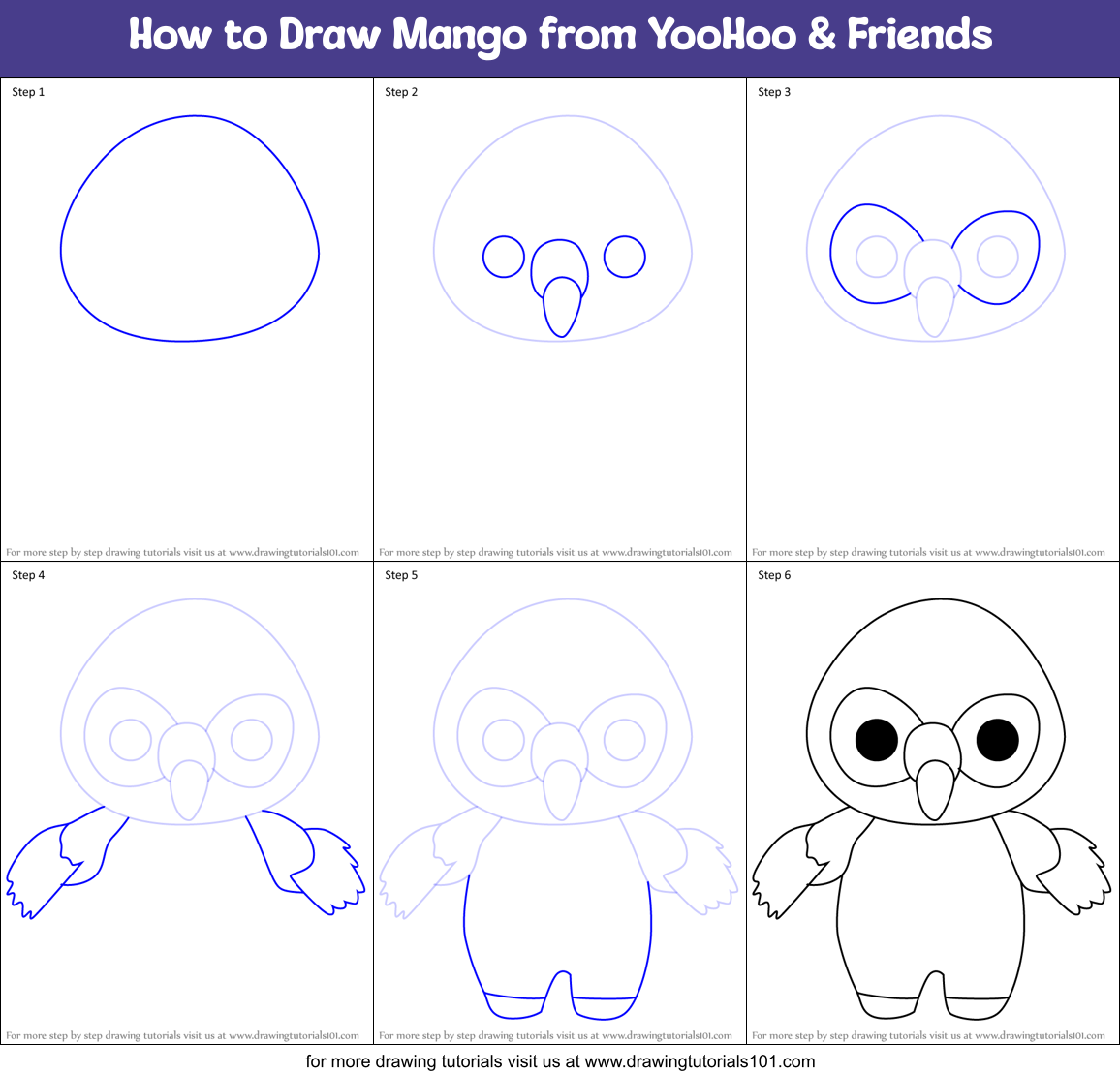 How to Draw Mango from YooHoo & Friends Printable Step by Step