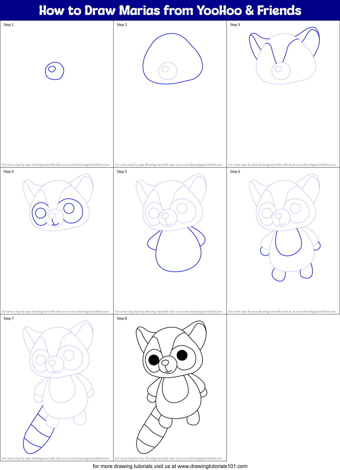 How to Draw Marias from YooHoo & Friends Printable Step by Step