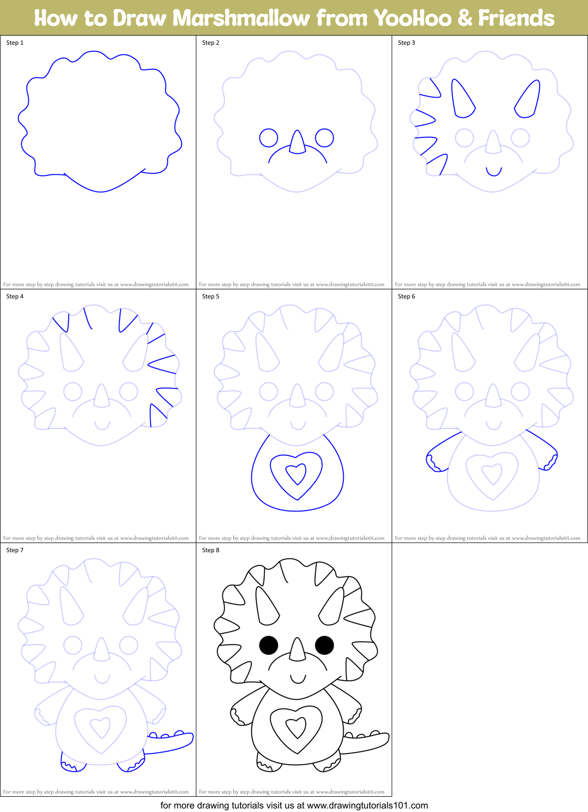 How to Draw Marshmallow from YooHoo & Friends Printable Step by Step