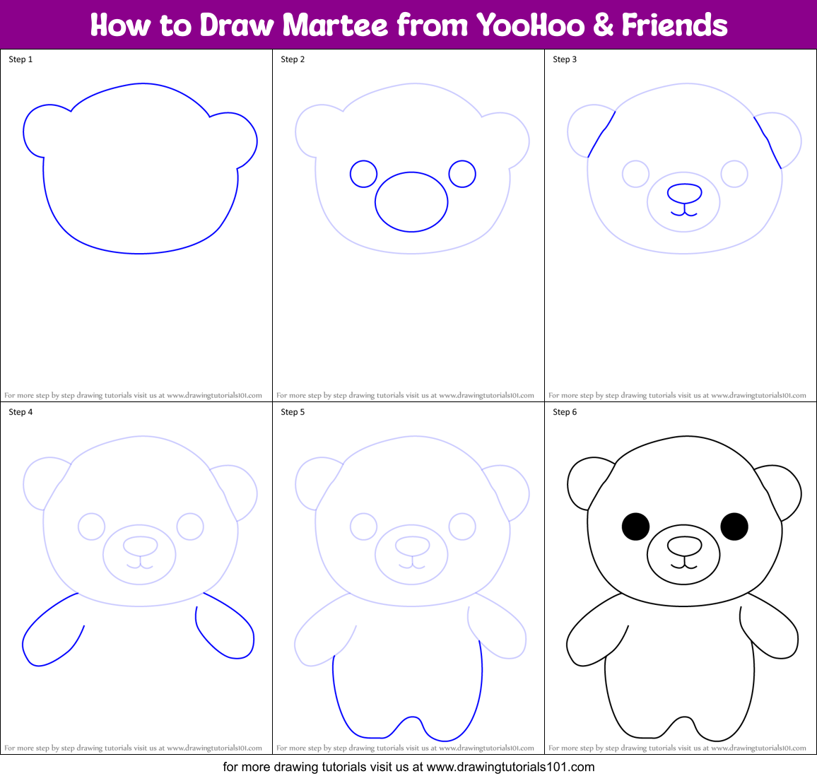 How to Draw Martee from YooHoo & Friends Printable Step by Step