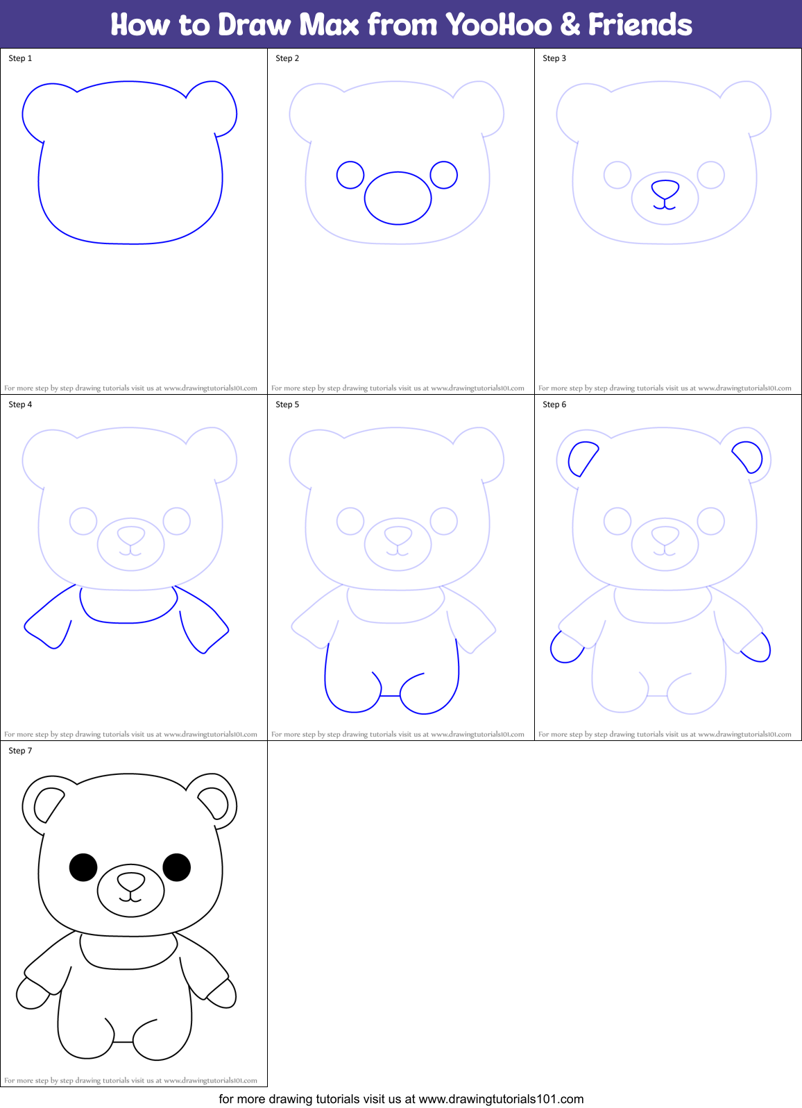 How to Draw Max from YooHoo & Friends Printable Step by Step