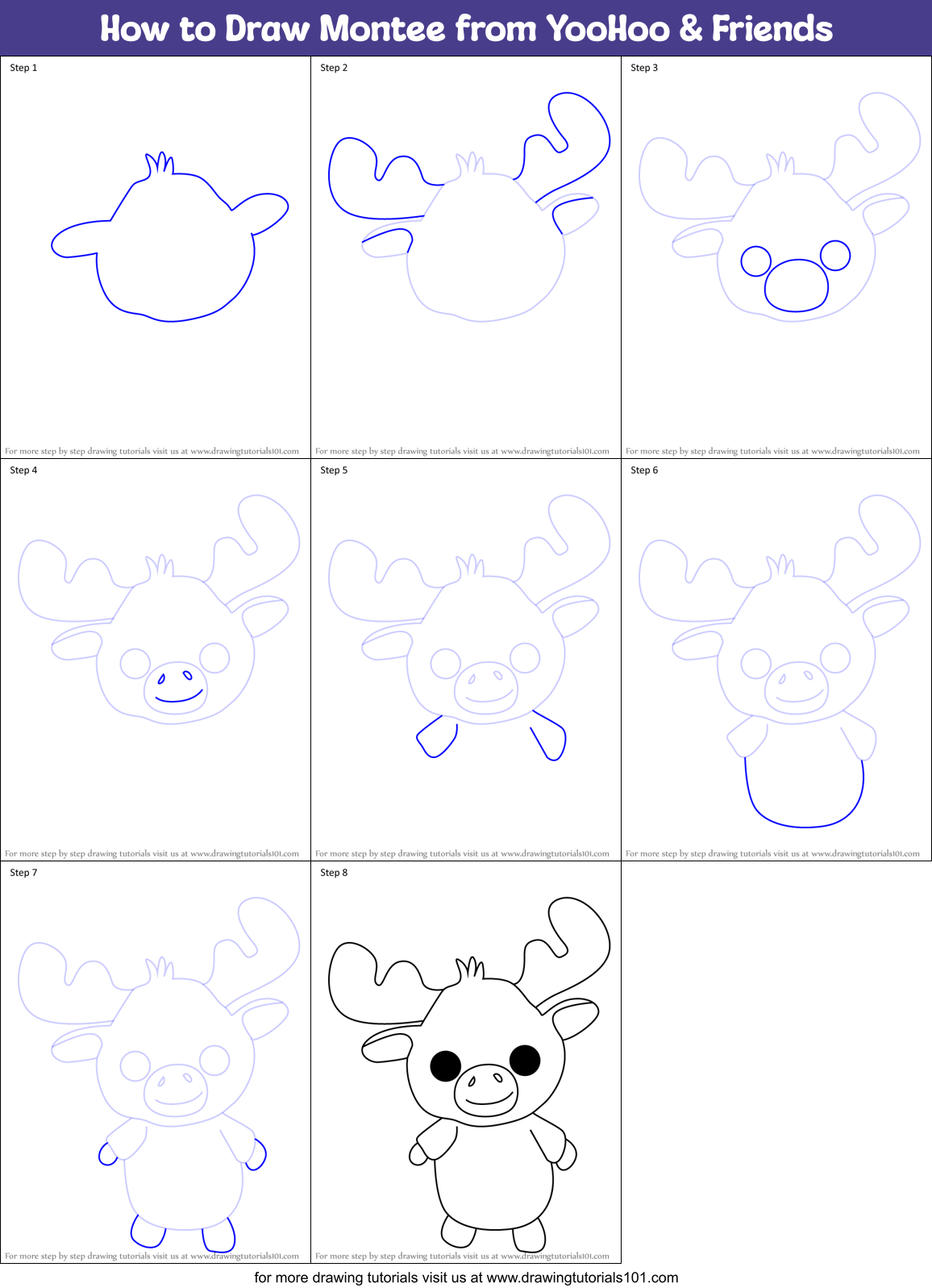 How to Draw Montee from YooHoo & Friends Printable Step by Step