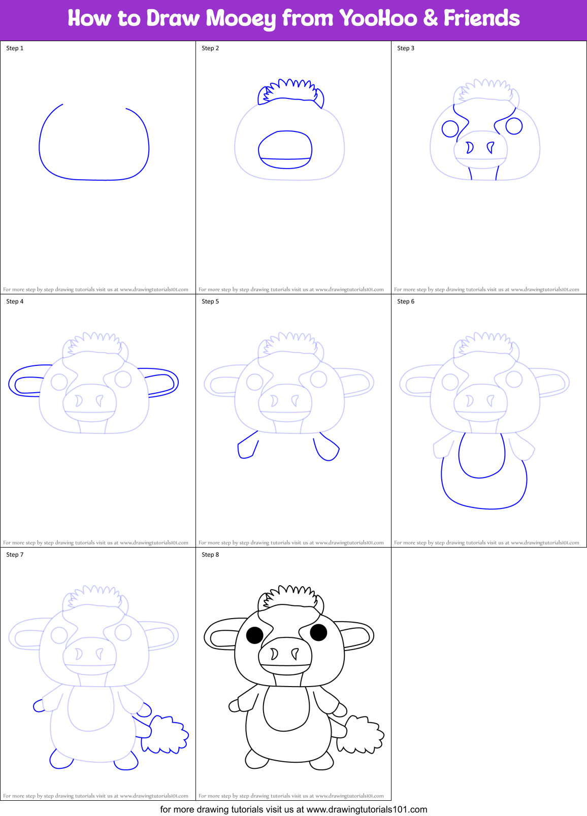 How to Draw Mooey from YooHoo & Friends Printable Step by Step