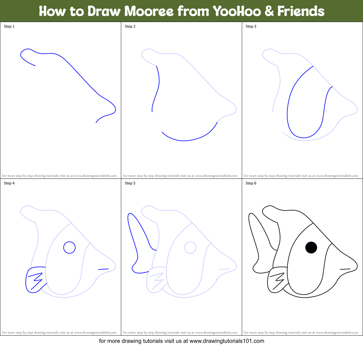 How to Draw Mooree from YooHoo & Friends Printable Step by Step