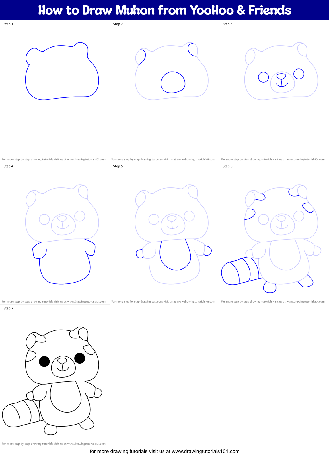 How to Draw Muhon from YooHoo & Friends Printable Step by Step