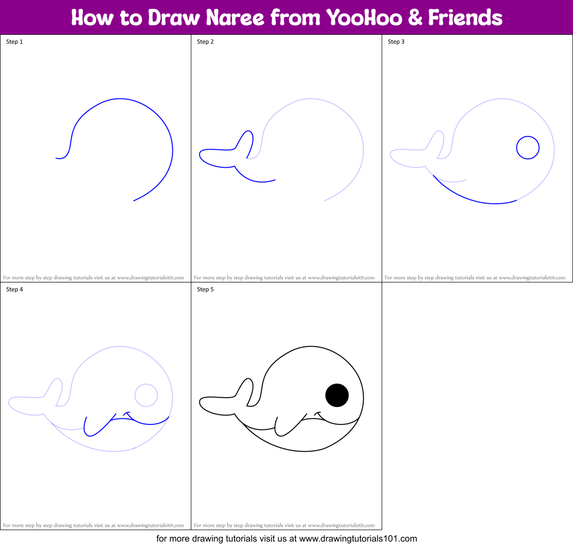 How to Draw Naree from YooHoo & Friends Printable Step by Step