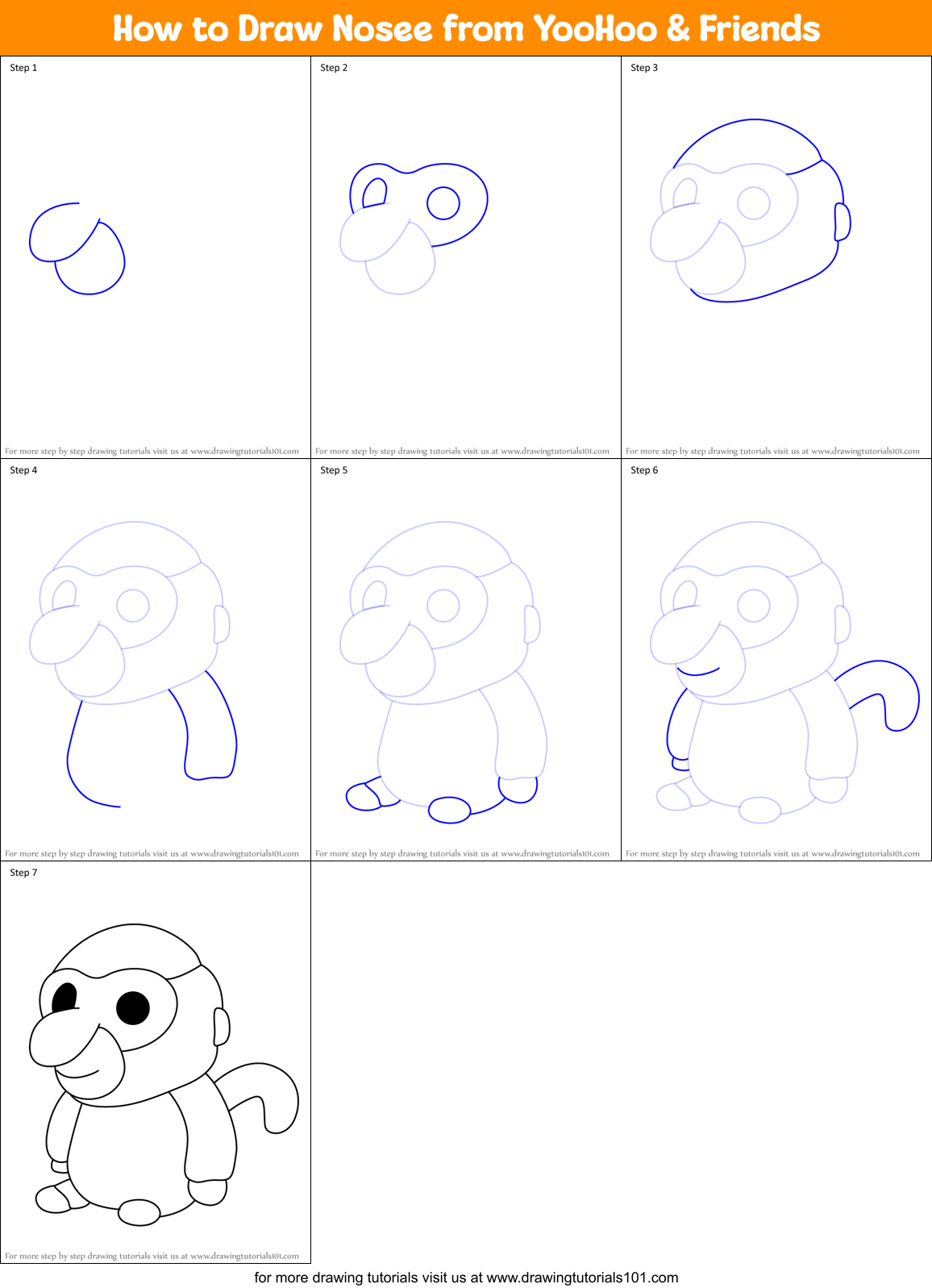 How to Draw Nosee from YooHoo & Friends Printable Step by Step