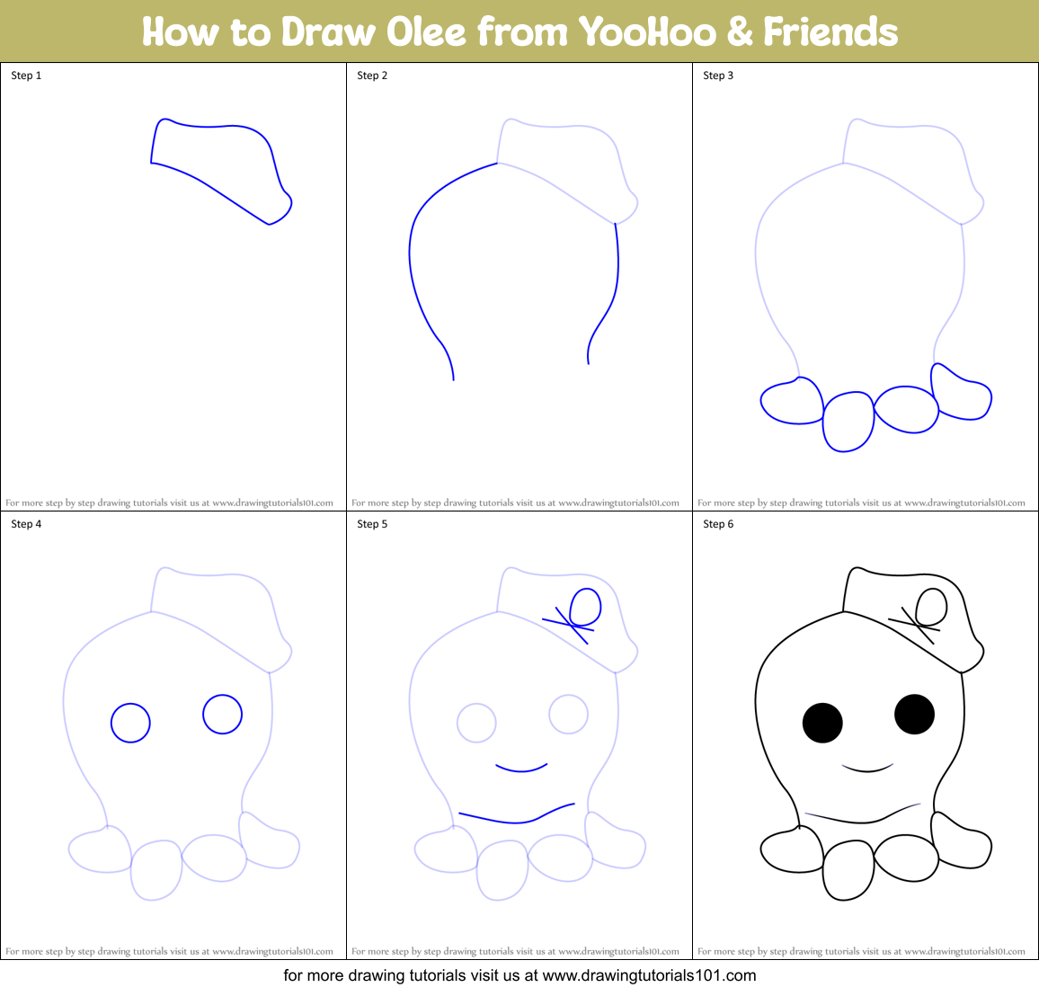 How to Draw Olee from YooHoo & Friends Printable Step by Step