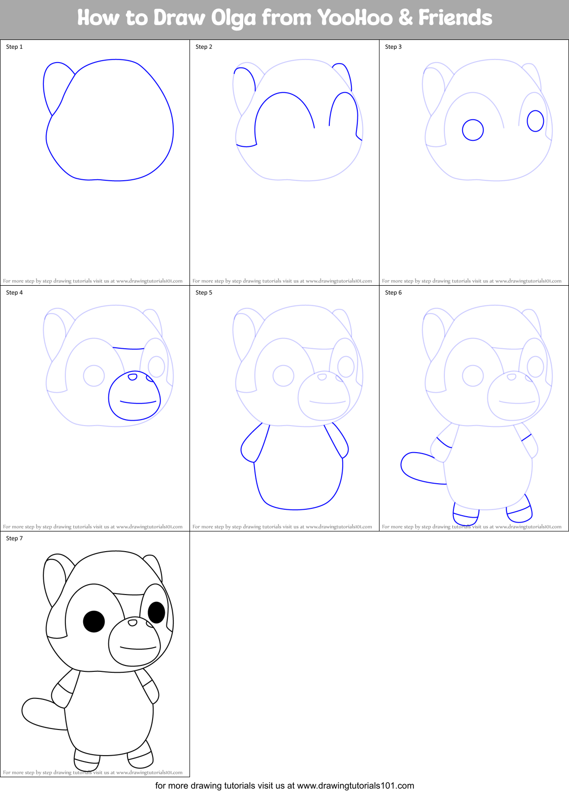 How to Draw Olga from YooHoo & Friends Printable Step by Step
