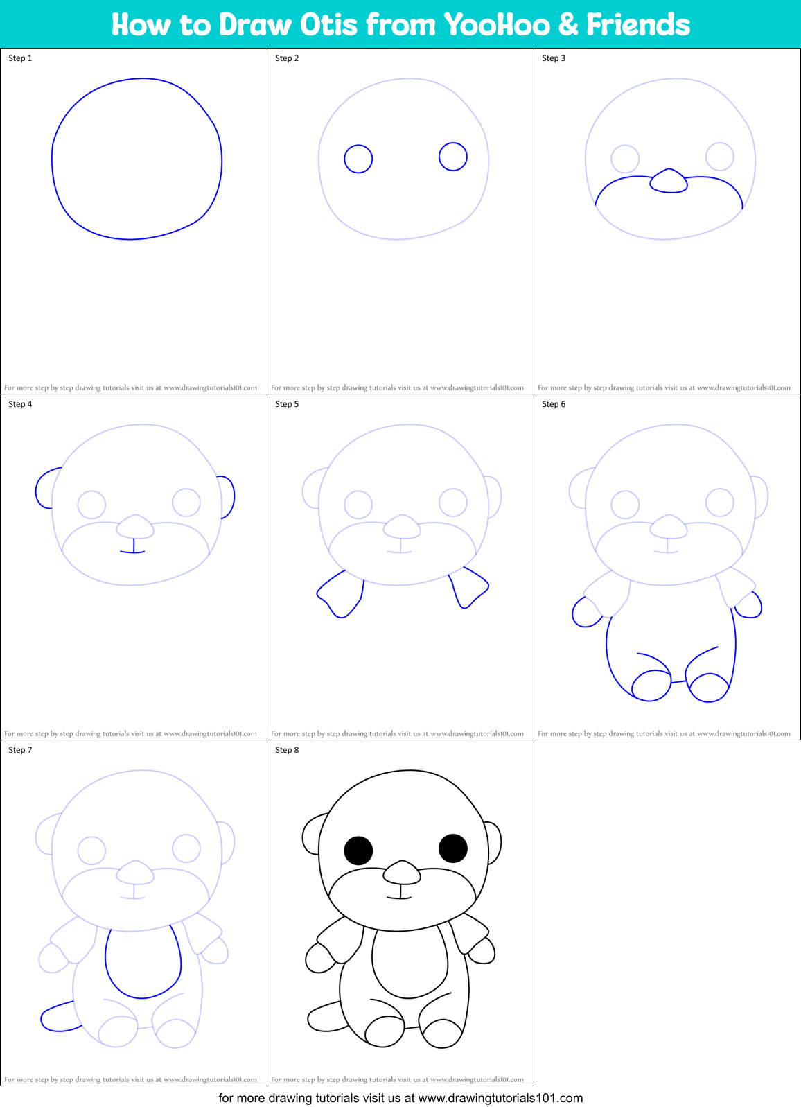 How to Draw Otis from YooHoo & Friends Printable Step by Step