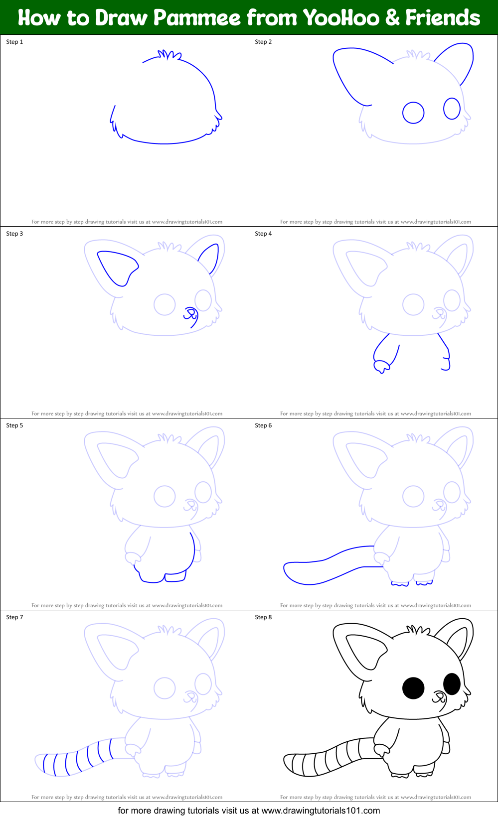 How to Draw Pammee from YooHoo & Friends Printable Step by Step