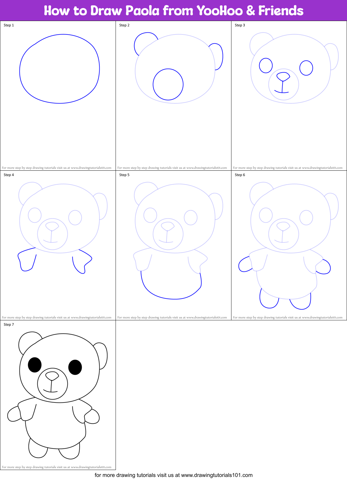 How to Draw Paola from YooHoo & Friends Printable Step by Step