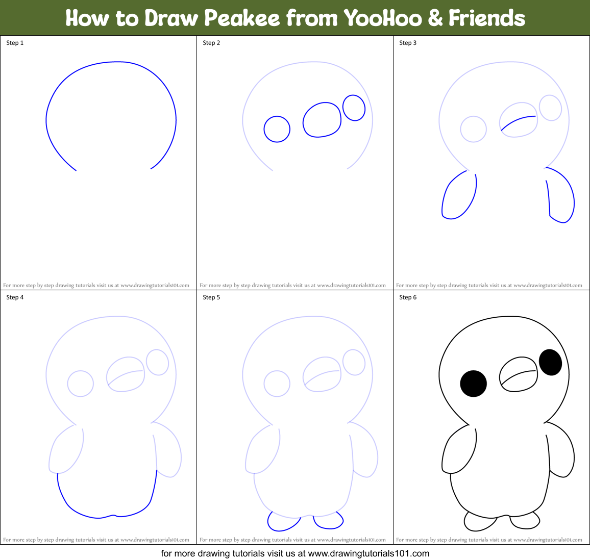 How to Draw Peakee from YooHoo & Friends Printable Step by Step