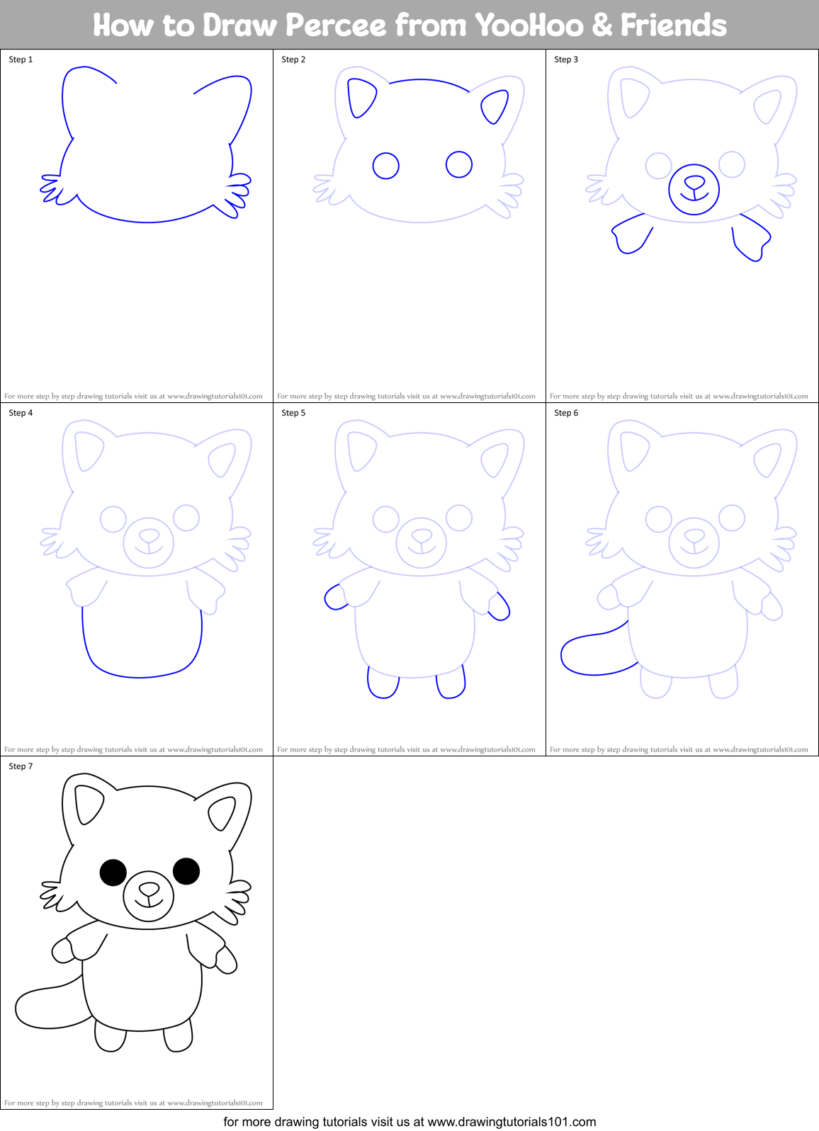 How to Draw Percee from YooHoo & Friends Printable Step by Step