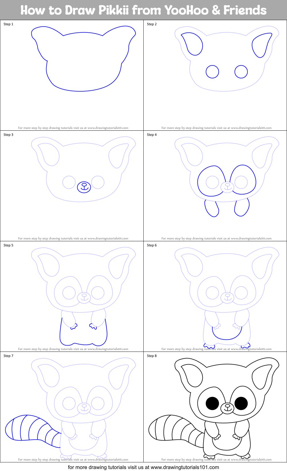 How to Draw Pikkii from YooHoo & Friends Printable Step by Step