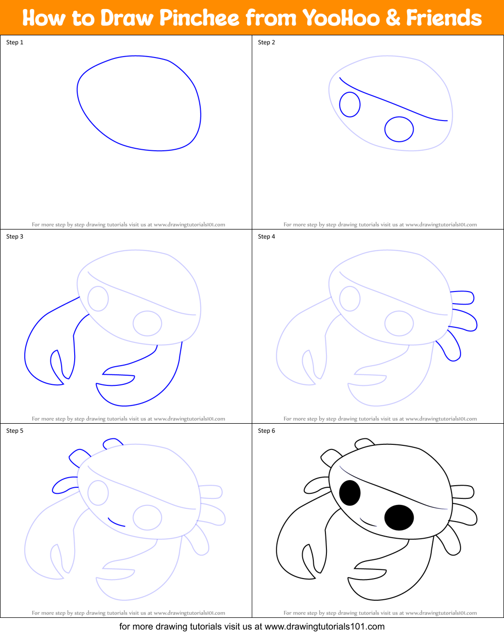 How to Draw Pinchee from YooHoo & Friends Printable Step by Step