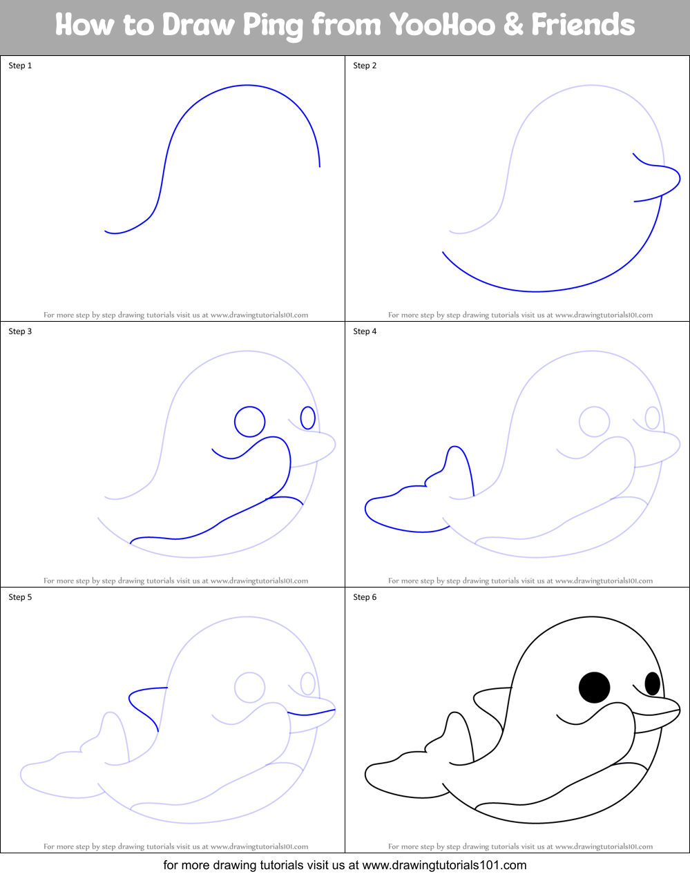 How to Draw Ping from YooHoo & Friends Printable Step by Step