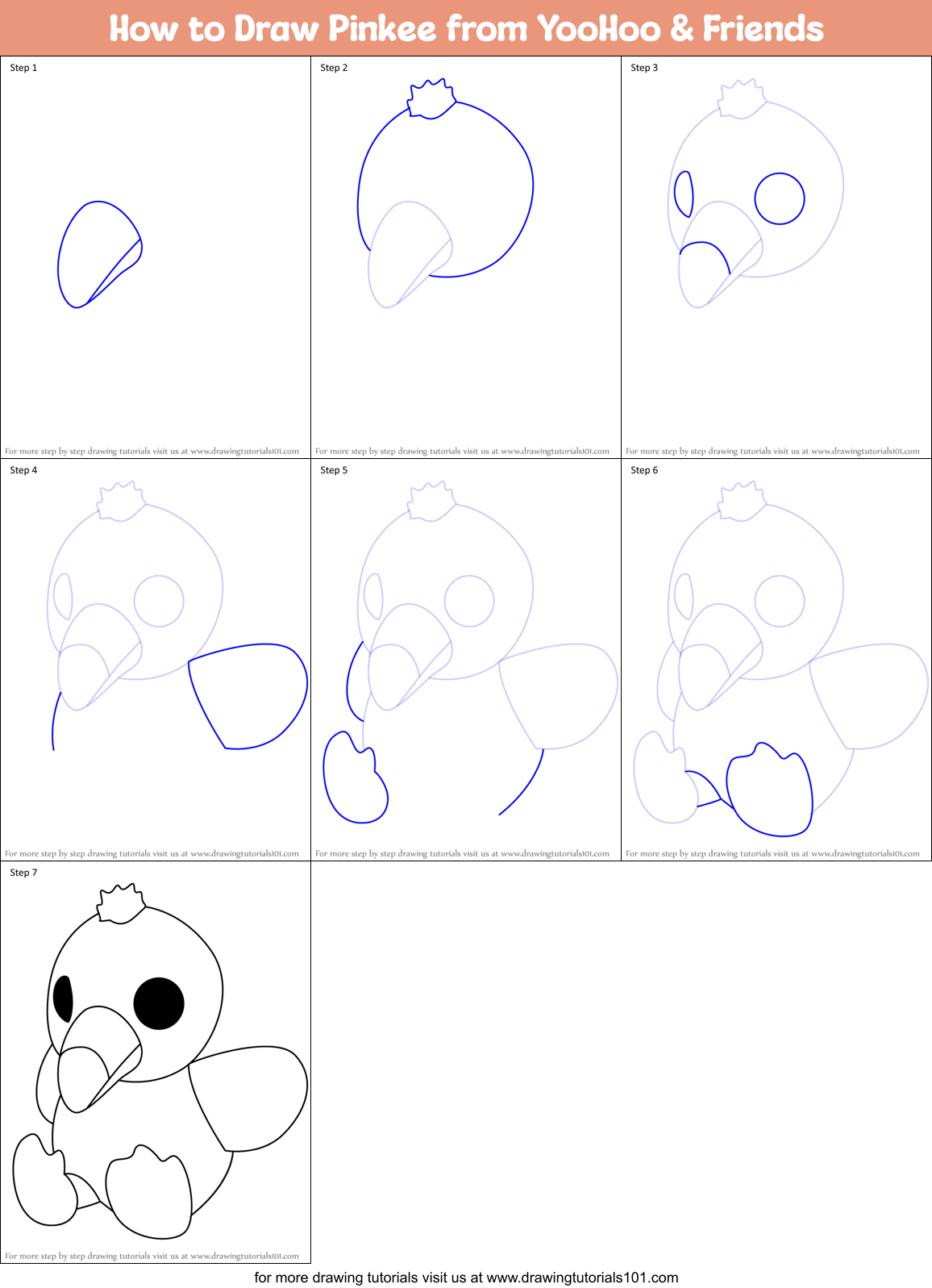 How to Draw Pinkee from YooHoo & Friends Printable Step by Step