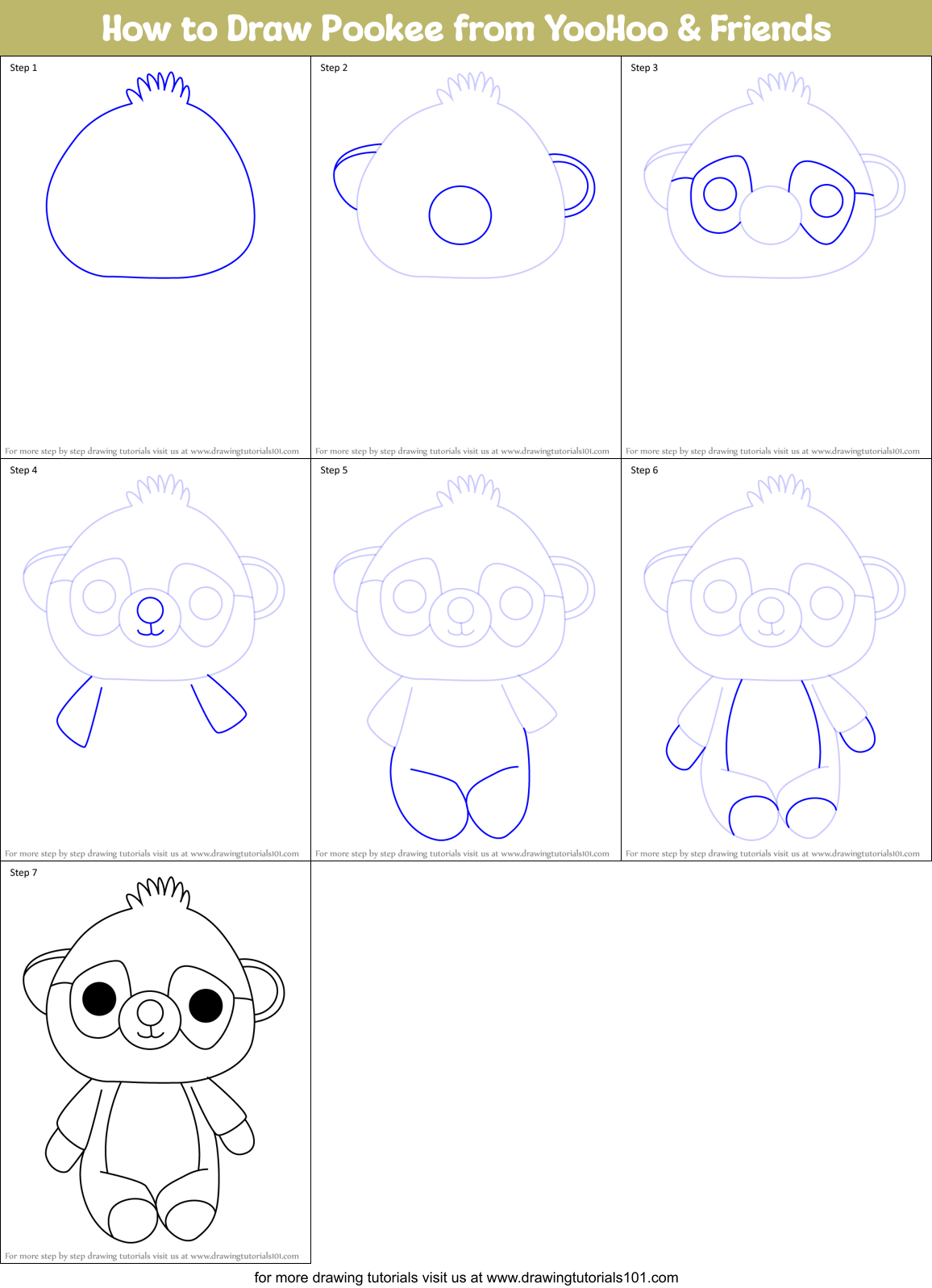 How to Draw Pookee from YooHoo & Friends Printable Step by Step