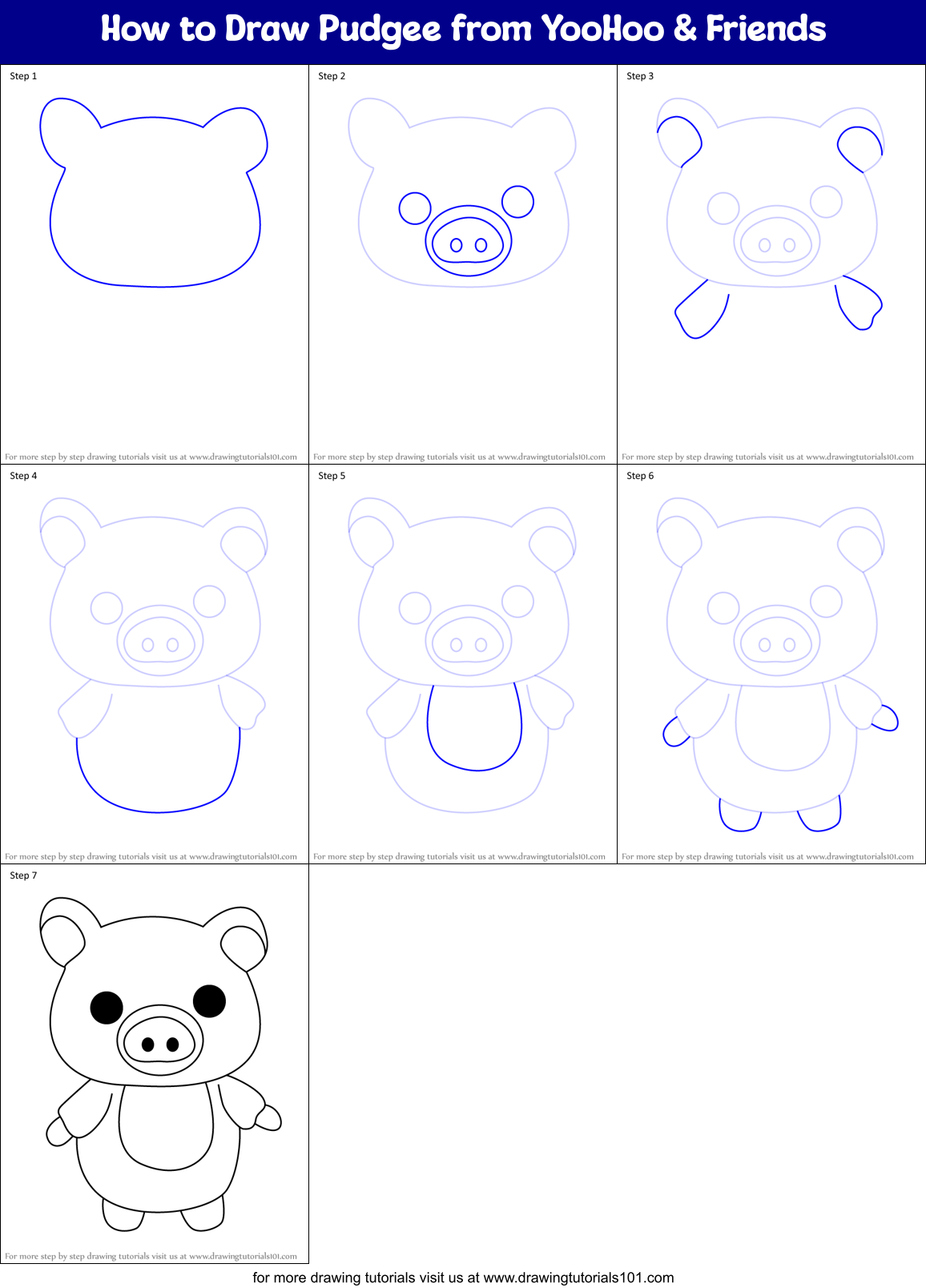 How to Draw Pudgee from YooHoo & Friends Printable Step by Step