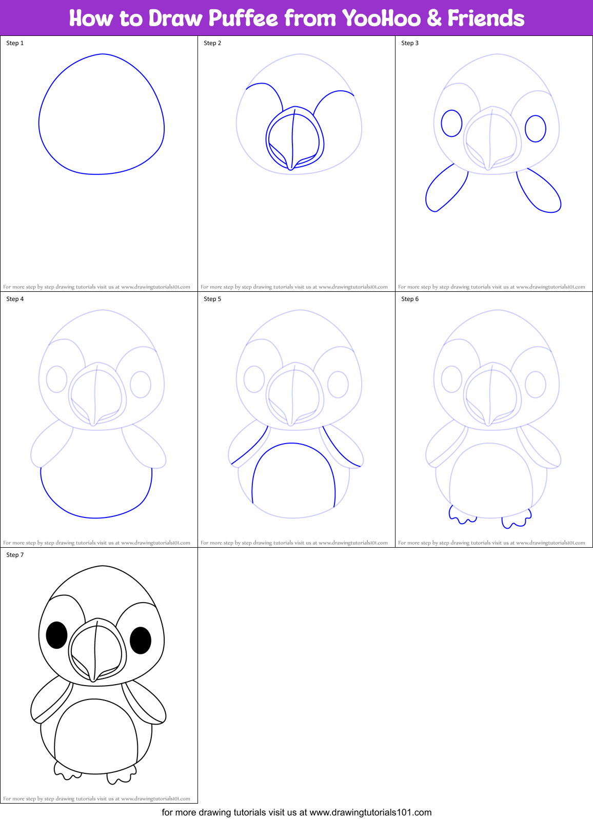 How to Draw Puffee from YooHoo & Friends Printable Step by Step