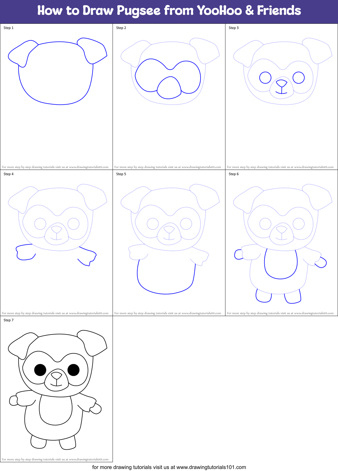 How to Draw Pugsee from YooHoo & Friends Printable Step by Step
